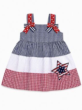 Counting Daisies 12M Patriotic Gingham Dress Red White Blue 4th of July American